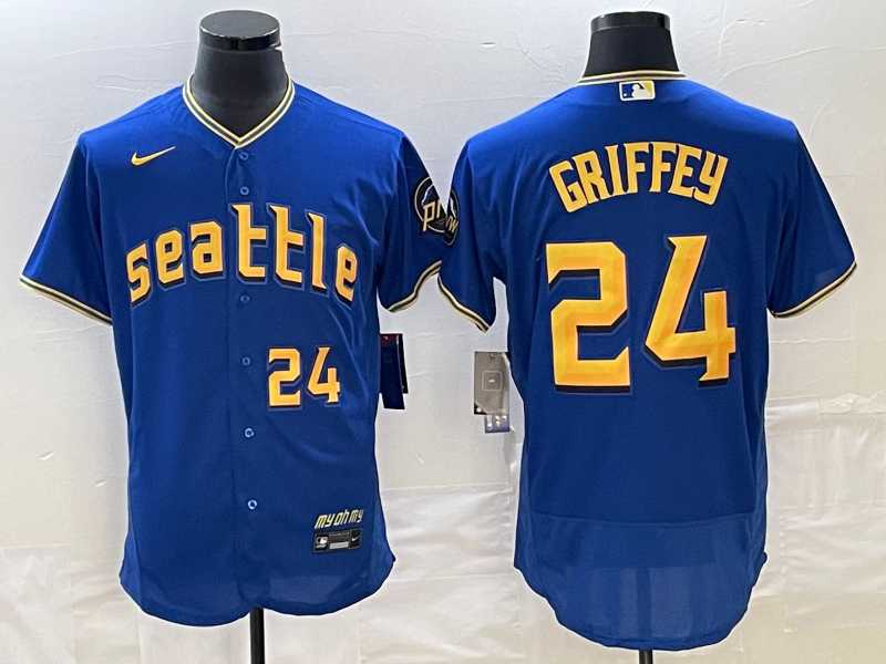 Men%27s Seattle Mariners #24 Ken Griffey Number Blue 2023 City Connect Flex Base Stitched Jerseys